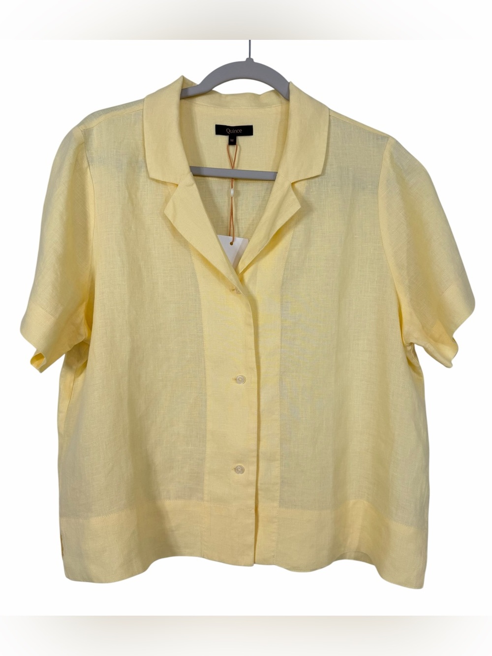 Quince 100% European Linen Short Sleeve Shirt Soft Yellow Size Medium